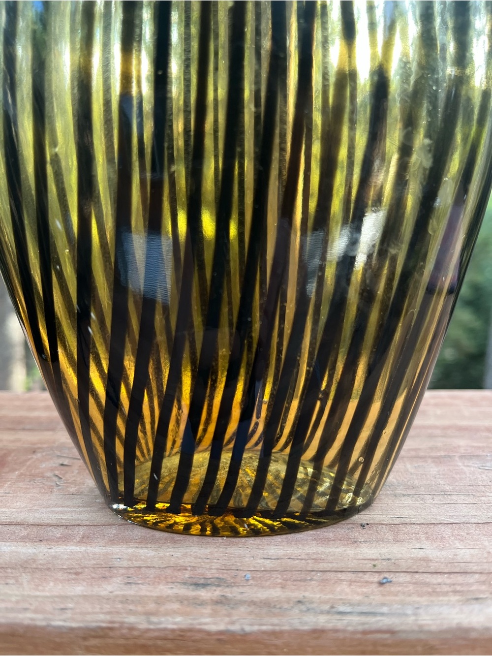 Art Deco style Amber Black stinger Stripe Sculptural Glass Vases Set of 2 - Picture 6 of 13